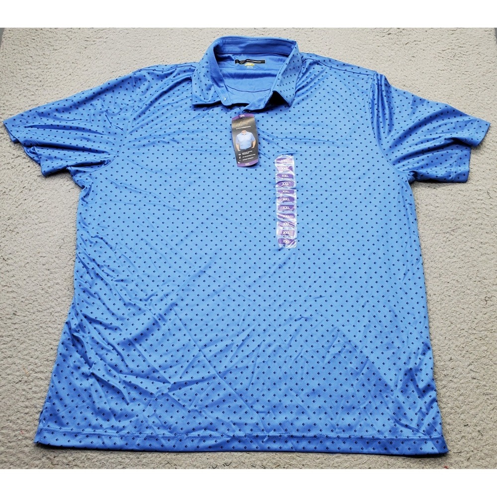Greg Norman Golf Polo Shirt Mens XXL Robin Blue Patterned Play Dry Performance